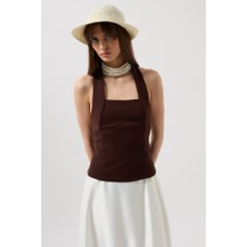 Moda Kumsal Kalın Askılı Crop Bluz