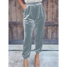 Moda Kumsal Kadın Beli Lastikli Yüksek Bel Cep Detay Kadife Pantolon
