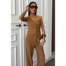 Moda Kumsal Tek Omuz Büstiyer Plazzo Pantolon Viscon Takım 10159