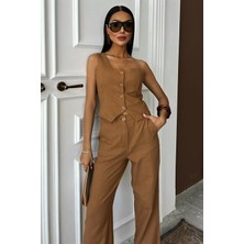 Moda Kumsal Tek Omuz Büstiyer Plazzo Pantolon Viscon Takım 10159
