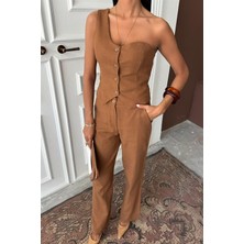 Moda Kumsal Tek Omuz Büstiyer Plazzo Pantolon Viscon Takım 10159