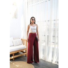 Moda Kumsal Keten Önü Çapraz Parçali Lasti̇kli̇ ve Bağcikli Geni̇ş Paça Pantolon