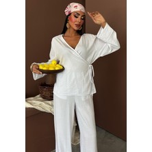 Moda Kumsal Kruvaze Model Klasik Pantolonlu Çupra Keten Takım 10191