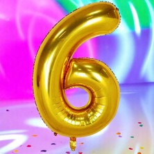 Gold 6 Rakam Folyo Balon Uçan Balona Helyum Gazına Uygun Yüksek Kalite 1 Metre Gold 6 Rakam Balon