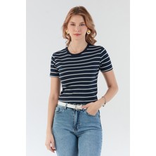 Basic Çizgili Crop Tişört