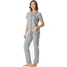U.S. Polo Assn.  Kadın Lacivert Boydan Patlı Çizğili  Pijama Takımı