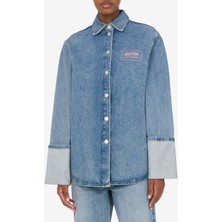 Moschino Jeans Oversize Gömlek Yaka Açık Indigo Kadın Denim Gömlek 251K1J021632171295