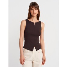 31764 Fermuar Detaylı Top-Koyu Kahve