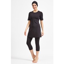 Siyah Kadın Büyük Beden Yarı Kapalı Havuz Mayo 0572-25