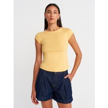 31779 Bisiklet Yaka Basic T-Shirt-Sarı