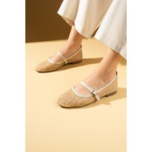 Pembe Potin Küt Burunlu Fileli Toka Detaylı Rahat Taban Kadın Babet 008-008-25FILE