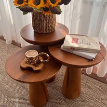 Reyo Consept 3'lü Mushroom Zigon Sehpa Açık Ceviz Rengi Ahşap Mantar Sehpa