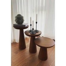 Reyo Consept 3'lü Mushroom Zigon Sehpa Açık Ceviz Rengi Ahşap Mantar Sehpa