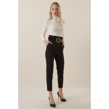Melenza 6556 Kemerli Kumaş Pantolon - Siyah