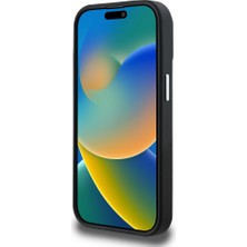 Apple iPhone 14 Pro Max Kılıf Guess Lisanslı M-Safe Şarj Özellikli Grained Triangle Kapak Siyah