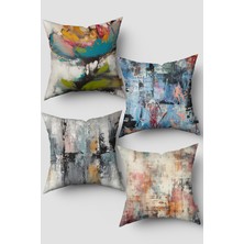 Soyut Desenli Çok Renkli 4'lü Kırlent Kılıfı Seti