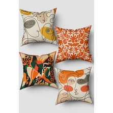 Turuncu Siyah Soyut Desenli 4'lü Kırlent Kılıfı Seti