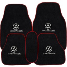 Volkswagen Nakış Işlemeli 5 Parça Araç Oto Halı Paspas | Kırmızı Kenarlı Volkswagen Nakışlı Paspas