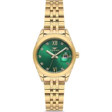 Ferro FL21618AWT-B6 Quartz Çelik Altın Rengi Yeşil Kadran 28 mm Kadın Kol Saati
