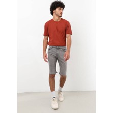 Blue White Erkek Likralı Jean Şort Gri