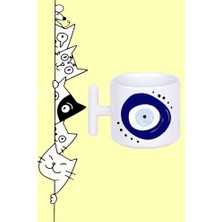 Mavi Nazar Boncuğu Tasarım Baskılı Beyaz T Sap Kupa Bardak