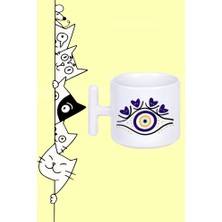 Kalp Göz Nazar Boncuğu Ra Tasarım Baskılı Beyaz T Sap Kupa Bardak