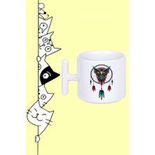 Baykuş Dreamcatcher Düş Kapanı Tasarım Baskılı Beyaz T Sap Kupa Bardak