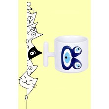 K Harf Nazar Boncuğu Tasarım Baskılı Beyaz T Sap Kupa Bardak