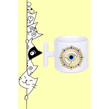 Göz Ra Nazar Boncuk Tasarım Baskılı Beyaz T Sap Kupa Bardak