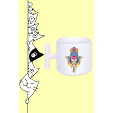 Fil Nazar Göz Ra Fatıma El Tasarım Baskılı Beyaz T Sap Kupa Bardak