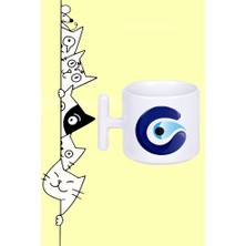 C Harf Nazar Boncuğu Tasarım Baskılı Beyaz T Sap Kupa Bardak