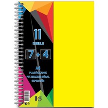 7+4 Ayraçlı Defter 11 Konulu 225 Yaprak 1 Adet 7 Kareli 4 Çizgili Spralli Plastik Kapak Seperatörlü