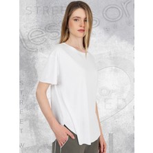 lessisor.co Bisiklet Yaka Beyaz Basic Tshirt