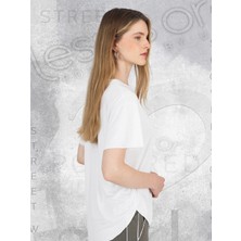 lessisor.co Bisiklet Yaka Beyaz Basic Tshirt