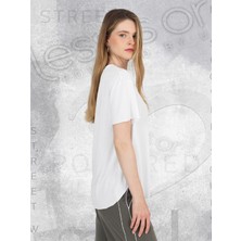lessisor.co Bisiklet Yaka Beyaz Basic Tshirt