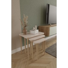 Dikdörtgen Zigon Sehpa 3'lü Set – Ahşap Ayaklı Modern Tasarım - Yan Sehpa - Kahve Masası