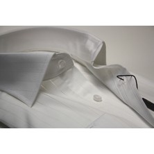 Tessitura Monti Slimfit Beyaz Poplin Gömlek – Kendinden Çizgili, Modern Italyan Yaka