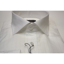 Tessitura Monti Slimfit Beyaz Poplin Gömlek – Kendinden Çizgili, Modern Italyan Yaka