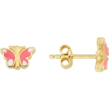 Altın Pembe Beyaz Mine Kelebek Çocuk Küpe