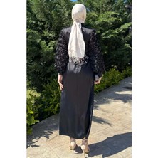 25Y4660 Elbise Abiye Saten Jkolları Gül Detaylı - Tane - 25Y4660 - Siyah - 38