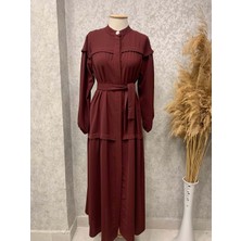25Y7119 Elbise Gizli Patlı Kuşaklı - Naqshe - 25Y7119 - Bordo - 44