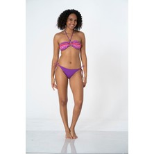 Kreasyonu Mor, Kırmızı, Pembe Zigzag Desenli Straplez Bikini Takımı