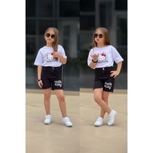 Miniğimin Cicileri Hll Kty Baskılı Kot Şortlu Kız Çocuk 2 li takım - Beyaz