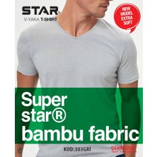Star Erkek Gri  Organik Bambu V Yaka Kısakol T-Shirt