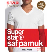 Star Erkek Beyaz   Saf Pamuk V Yaka Kısakol T-Shirt ( Fanila )