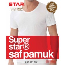 Star Erkek Beyaz Saf Pamuk Bisiklet (Açık ) Yaka T-Shirt ( Fanila )