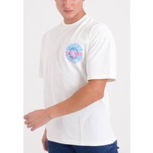 Star Erkek Beyaz  Oversize Alev Baskılı T-Shirt