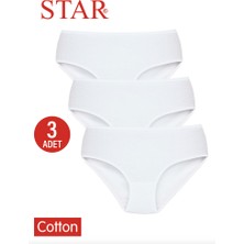 Star Kadın 3 Lü Beyaz  Saf Pamuk Çizgili Bato Külot