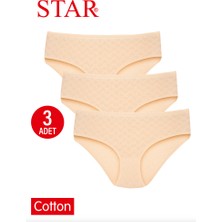 Star Kadın 3 Lü Ten Saf Pamuk Kalp Desenli Bato Külot