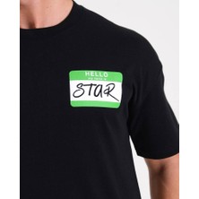Star Erkek Siyah Oversize Hello Star Baskılı T-Shirt